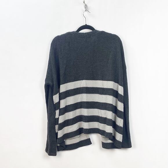 Forever 21 Large Womens Dark Gray Ivory Striped Waffle Knit Cardigan Sweater - Picture 6 of 8